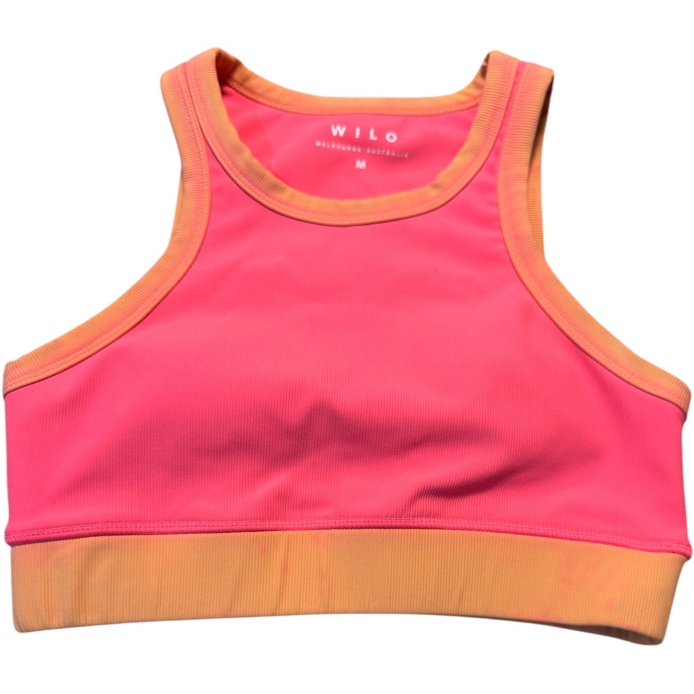 WILO Activewear Sports Bra Coral Orange Size Medium‎ Ribbed Racerback Workout